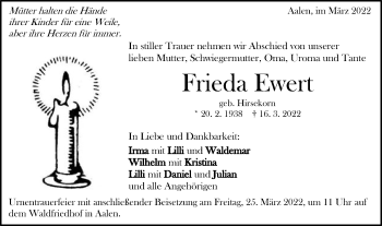 Traueranzeige von Frieda Ewert von Schwäbische Post