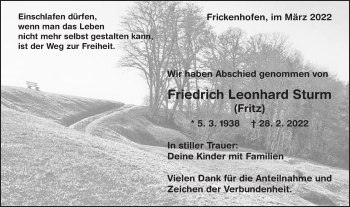 Traueranzeige von Friedrich Leonhard Sturm von Gmünder Tagespost