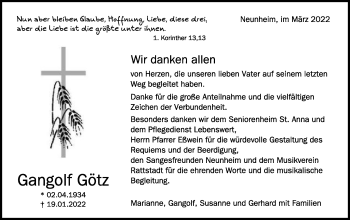 Traueranzeige von Gangolf Götz von Schwäbische Post