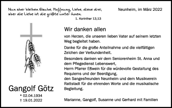 Traueranzeige von Gangolf Götz