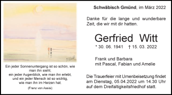 Traueranzeige von Gerfried Witt