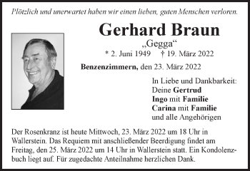 Traueranzeige von Gerhard Braun von Schwäbische Post