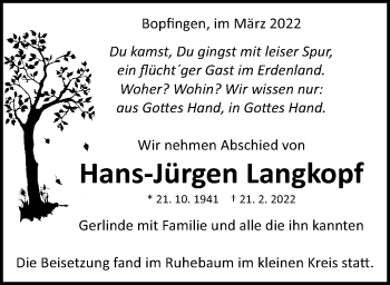 Traueranzeige von Hans-Jürgen Langkopf von Schwäbische Post