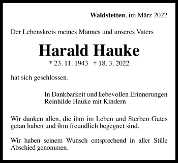 Traueranzeige von Harald Hauke von Gmünder Tagespost