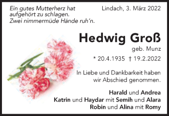 Traueranzeige von Hedwig Groß von Gmünder Tagespost