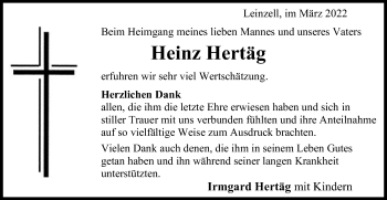 Traueranzeige von Heinz Hertäg von Gmünder Tagespost