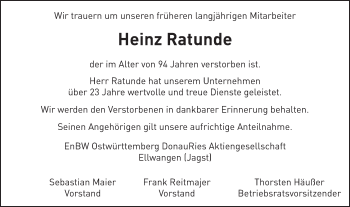 Traueranzeige von Heinz Ratunde