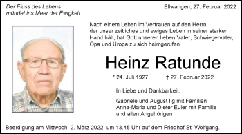 Traueranzeige von Heinz Ratunde