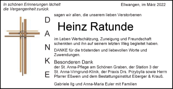 Traueranzeige von Heinz Ratunde