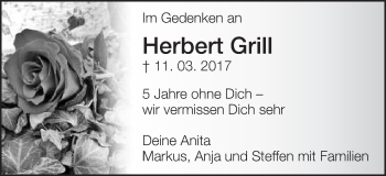 Traueranzeige von Herbert Grill von Schwäbische Post