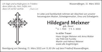 Traueranzeige von Hildegard Meixner von Schwäbische Post