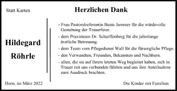 Traueranzeige von Hildegard Röhrle von Gmünder Tagespost