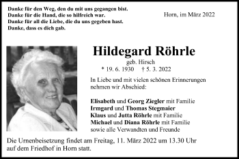 Traueranzeige von Hildegard Röhrle von Gmünder Tagespost