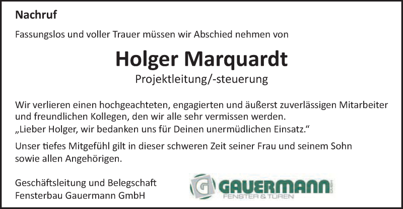  Traueranzeige für Holger Marquardt vom 02.03.2022 aus Schwäbische Post