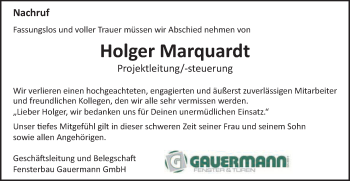 Traueranzeige von Holger Marquardt von Schwäbische Post