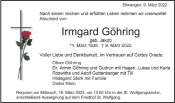 Traueranzeige von Irmgard Göhring