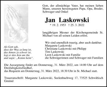 Traueranzeige von Jan Laskowski