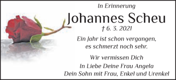 Traueranzeige von Johannes Scheu von Schwäbische Post