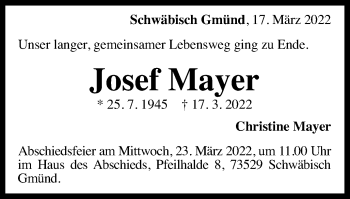 Traueranzeige von Josef Mayer von Gmünder Tagespost