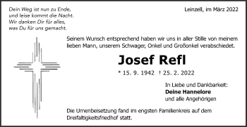 Traueranzeige von Josef Refl von Gmünder Tagespost