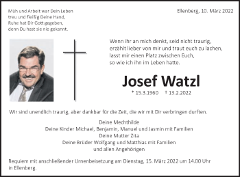 Traueranzeige von Josef Watzl von Schwäbische Post