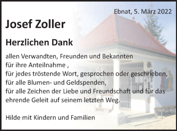 Traueranzeige von Josef Zoller von Schwäbische Post