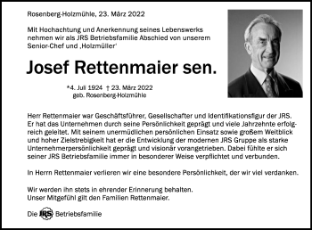 Traueranzeige von Josef Jakob Rettenmaier von Schwäbische Post