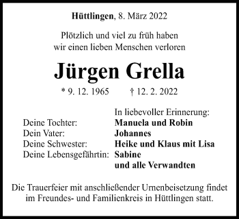 Traueranzeige von Jürgen Grella von Schwäbische Post