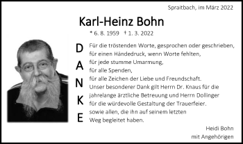 Traueranzeige von Karl-Heinz Bohn von Gmünder Tagespost