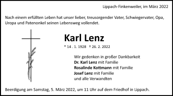 Traueranzeige von Karl Lenz von Schwäbische Post