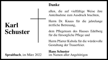 Traueranzeige von Karl Schuster von Gmünder Tagespost