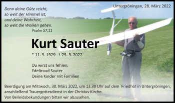 Traueranzeige von Kurt Sauter von Gmünder Tagespost