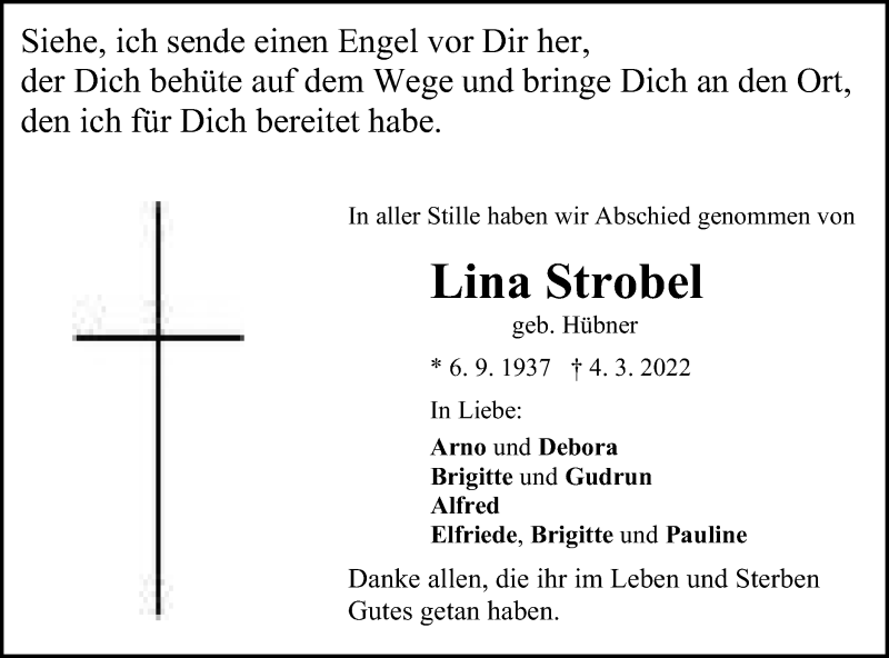  Traueranzeige für Lina Strobel vom 15.03.2022 aus Gmünder Tagespost