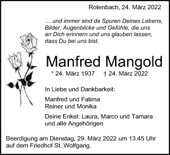 Traueranzeige von Manfred Mangold