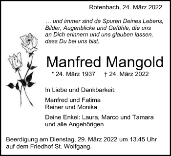 Traueranzeige von Manfred Mangold von Schwäbische Post