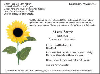 Traueranzeige von Maria Stütz von Gmünder Tagespost