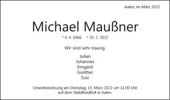 Traueranzeige von Michael Maußner von Schwäbische Post
