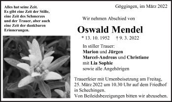 Traueranzeige von Oswald Mendel