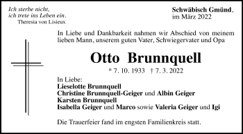 Traueranzeige von Otto Brunnquell