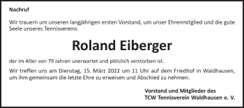 Traueranzeige von Roland Eiberger von Schwäbische Post