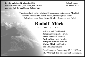 Traueranzeige von Rudolf Mück von Gmünder Tagespost