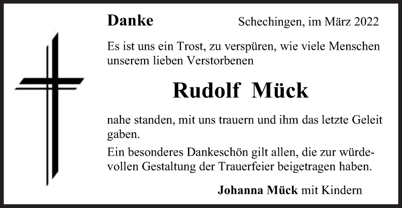  Traueranzeige für Rudolf Mück vom 26.03.2022 aus Gmünder Tagespost