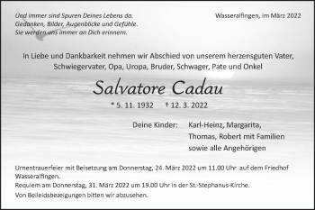 Traueranzeige von Salvatore Cadau von Schwäbische Post