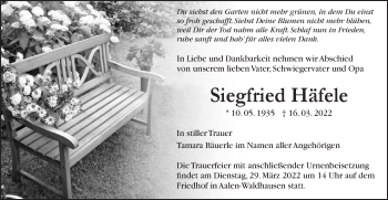 Traueranzeige von Siegfried Häfele von Schwäbische Post