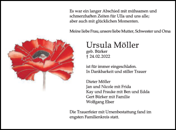 Traueranzeige von Ursula Möller von Gmünder Tagespost
