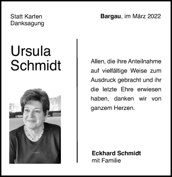 Traueranzeige von Ursula Schmidt von Gmünder Tagespost