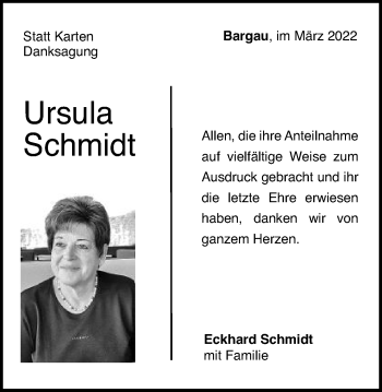 Traueranzeige von Ursula Schmidt