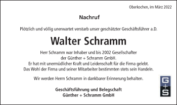 Traueranzeige von Walter Schramm von Schwäbische Post