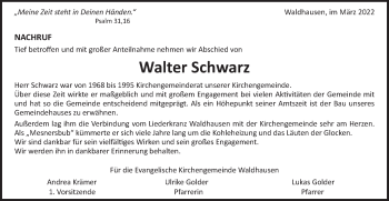 Traueranzeige von Walter Schwarz von Gmünder Tagespost