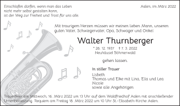 Traueranzeige von Walter Thurnberger von Schwäbische Post